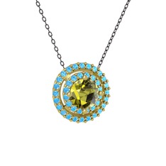 Lyra Kolye - Peridot ve akuamarin 8 ayar altın kolye (40 cm gümüş rolo zincir) #1nfbjw8