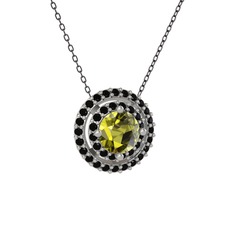 Lyra Kolye - Peridot ve siyah zirkon 8 ayar beyaz altın kolye (40 cm gümüş rolo zincir) #1nlltg9