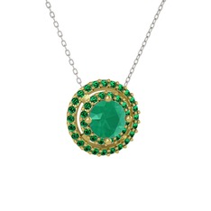 Lyra Kolye - Kök zümrüt ve yeşil kuvars 8 ayar altın kolye (40 cm gümüş rolo zincir) #1upo7cf