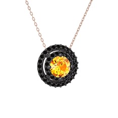 Lyra Kolye - Sitrin ve siyah zirkon 925 ayar siyah rodyum kaplama gümüş kolye (40 cm rose altın rolo zincir) #1wtahwu