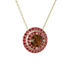 Lyra Kolye - Dumanlı kuvars ve garnet 925 ayar rose altın kaplama gümüş kolye (40 cm altın rolo zincir) #5jvz27