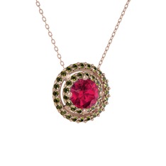 Lyra Kolye - Rodolit garnet ve peridot 14 ayar rose altın kolye (40 cm rose altın rolo zincir) #5twp3n