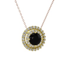 Lyra Kolye - Siyah zirkon ve beyaz zirkon 925 ayar altın kaplama gümüş kolye (40 cm rose altın rolo zincir) #9bpaya