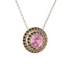 Lyra Kolye - Pembe kuvars ve peridot 18 ayar rose altın kolye (40 cm rose altın rolo zincir) #d7e5x9