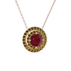 Lyra Kolye - Kök yakut ve dumanlı kuvars 925 ayar altın kaplama gümüş kolye (40 cm rose altın rolo zincir) #gfpdpp