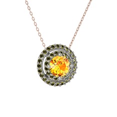 Lyra Kolye - Sitrin ve peridot 14 ayar beyaz altın kolye (40 cm rose altın rolo zincir) #haakb2