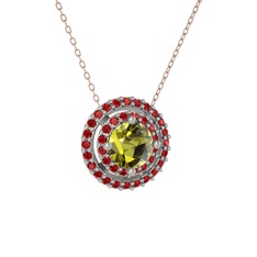 Lyra Kolye - Peridot ve garnet 18 ayar beyaz altın kolye (40 cm rose altın rolo zincir) #i3fp99