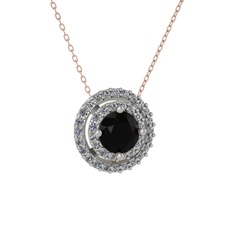 Lyra Kolye - Siyah zirkon ve pırlanta 14 ayar beyaz altın kolye (0.351 karat, 40 cm rose altın rolo zincir) #irh3yt