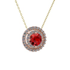 Garnet ve pırlanta 18 ayar rose altın kolye (0.351 karat, 40 cm altın rolo zincir)