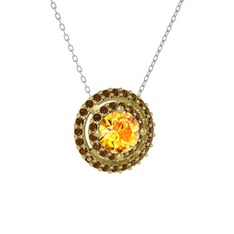 Lyra Kolye - Sitrin ve dumanlı kuvars 18 ayar altın kolye (40 cm gümüş rolo zincir) #l59bvi