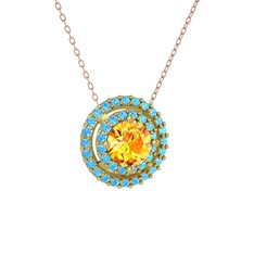 Lyra Kolye - Sitrin ve akuamarin 8 ayar altın kolye (40 cm rose altın rolo zincir) #lma6mo