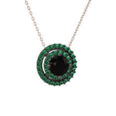 Lyra Kolye - Siyah zirkon ve yeşil kuvars 925 ayar siyah rodyum kaplama gümüş kolye (40 cm gümüş rolo zincir) #mc8udt
