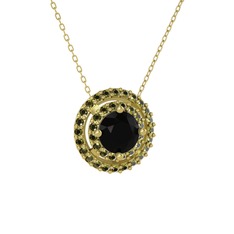 Lyra Kolye - Siyah zirkon ve peridot 925 ayar altın kaplama gümüş kolye (40 cm gümüş rolo zincir) #nx16uc
