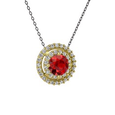 Lyra Kolye - Garnet ve swarovski 8 ayar altın kolye (40 cm gümüş rolo zincir) #qt46lp