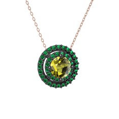 Lyra Kolye - Peridot ve yeşil kuvars 925 ayar siyah rodyum kaplama gümüş kolye (40 cm rose altın rolo zincir) #tz8hav