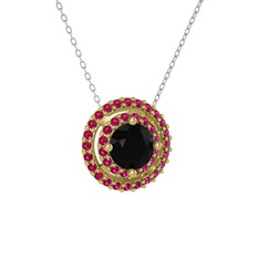 Lyra Kolye - Siyah zirkon ve rodolit garnet 14 ayar altın kolye (40 cm gümüş rolo zincir) #xjlr9w