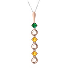 Leilani Kolye - Yeşil kuvars ve sitrin 14 ayar rose altın kolye (40 cm gümüş rolo zincir) #1b9dr12