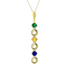 Leilani Kolye - Yeşil kuvars, sitrin ve lab safir 14 ayar altın kolye (40 cm altın rolo zincir) #1ff7uva
