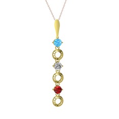Leilani Kolye - Akuamarin, beyaz zirkon ve garnet 14 ayar altın kolye (40 cm rose altın rolo zincir) #1i8hi85
