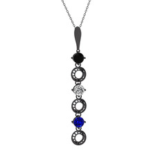 Leilani Kolye - Siyah zirkon, beyaz zirkon ve lab safir 925 ayar siyah rodyum kaplama gümüş kolye (40 cm gümüş rolo zincir) #1jufjsr