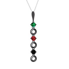 Leilani Kolye - Yeşil kuvars, garnet ve siyah zirkon 925 ayar siyah rodyum kaplama gümüş kolye (40 cm beyaz altın rolo zincir) #1ko2e0d