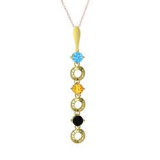 Leilani Kolye - Akuamarin, sitrin ve siyah zirkon 8 ayar altın kolye (40 cm gümüş rolo zincir) #1mq9lr6