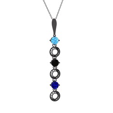 Leilani Kolye - Akuamarin, siyah zirkon ve lab safir 925 ayar siyah rodyum kaplama gümüş kolye (40 cm gümüş rolo zincir) #1p4tpd7