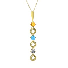 Leilani Kolye - Sitrin, akuamarin ve beyaz zirkon 8 ayar altın kolye (40 cm altın rolo zincir) #1q7spdq