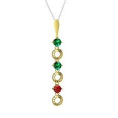 Yeşil kuvars ve garnet 14 ayar altın kolye (40 cm beyaz altın rolo zincir)