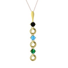 Siyah zirkon, akuamarin ve yeşil kuvars 8 ayar altın kolye (40 cm rose altın rolo zincir)
