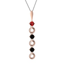 Garnet ve siyah zirkon 8 ayar rose altın kolye (40 cm gümüş rolo zincir)