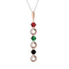 Leilani Kolye - Garnet, yeşil kuvars ve siyah zirkon 8 ayar rose altın kolye (40 cm gümüş rolo zincir) #5bnmx4