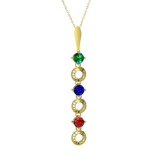 Leilani Kolye - Yeşil kuvars, lab safir ve garnet 8 ayar altın kolye (40 cm altın rolo zincir) #778efx