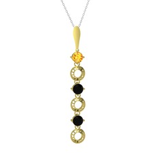 Leilani Kolye - Sitrin ve siyah zirkon 14 ayar altın kolye (40 cm beyaz altın rolo zincir) #crb02g