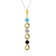 Leilani Kolye - Akuamarin, beyaz zirkon ve siyah zirkon 14 ayar altın kolye (40 cm beyaz altın rolo zincir) #f91miz
