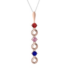 Garnet, pembe kuvars ve lab safir 925 ayar rose altın kaplama gümüş kolye (40 cm beyaz altın rolo zincir)