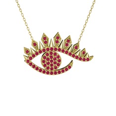 Ezra Göz Kolye - Rodolit garnet 925 ayar altın kaplama gümüş kolye (40 cm altın rolo zincir) #13u22c2