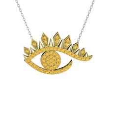 Ezra Göz Kolye - Sitrin 925 ayar altın kaplama gümüş kolye (40 cm beyaz altın rolo zincir) #1dyd74f