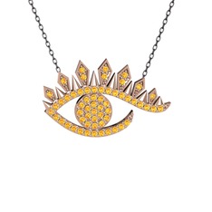 Ezra Göz Kolye - Sitrin 18 ayar rose altın kolye (40 cm gümüş rolo zincir) #1g8u982