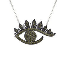 Ezra Göz Kolye - Peridot 925 ayar siyah rodyum kaplama gümüş kolye (40 cm beyaz altın rolo zincir) #lhywn3