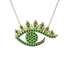 Ezra Göz Kolye - Yeşil kuvars 14 ayar altın kolye (40 cm gümüş rolo zincir) #td75iu