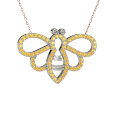 Bumblebee Arı Kolye - Swarovski ve sitrin 8 ayar beyaz altın kolye (40 cm gümüş rolo zincir) #15po9ct