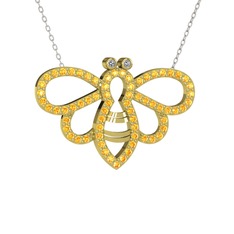 Bumblebee Arı Kolye - Swarovski ve sitrin 18 ayar altın kolye (40 cm beyaz altın rolo zincir) #19jxzb0