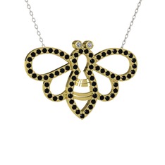 Bumblebee Arı Kolye - Beyaz zirkon ve siyah zirkon 14 ayar altın kolye (40 cm gümüş rolo zincir) #1c4cuu2