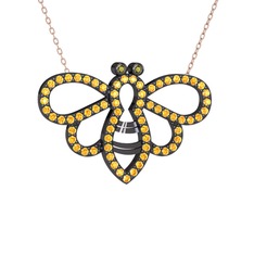 Bumblebee Arı Kolye - Peridot ve sitrin 925 ayar siyah rodyum kaplama gümüş kolye (40 cm rose altın rolo zincir) #1f596mc