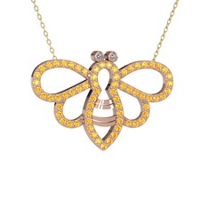 Bumblebee Arı Kolye - Swarovski ve sitrin 18 ayar rose altın kolye (40 cm altın rolo zincir) #1koufh7