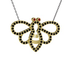 Bumblebee Arı Kolye - Garnet ve siyah zirkon 925 ayar altın kaplama gümüş kolye (40 cm gümüş rolo zincir) #1vg7vma
