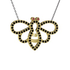 Bumblebee Arı Kolye - Kök yakut ve siyah zirkon 18 ayar altın kolye (40 cm gümüş rolo zincir) #6nod6n