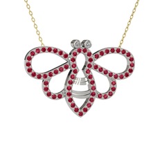 Bumblebee Arı Kolye - Swarovski ve rodolit garnet 18 ayar beyaz altın kolye (40 cm altın rolo zincir) #dk4j1w