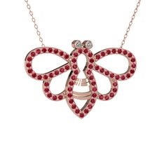 Swarovski ve rodolit garnet 18 ayar rose altın kolye (40 cm gümüş rolo zincir)